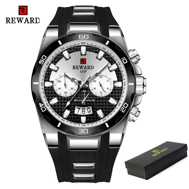REWARD Men's Watches Waterproof Chronograph Sport Quartz Two Dials Wristwatch With Silicon Strap