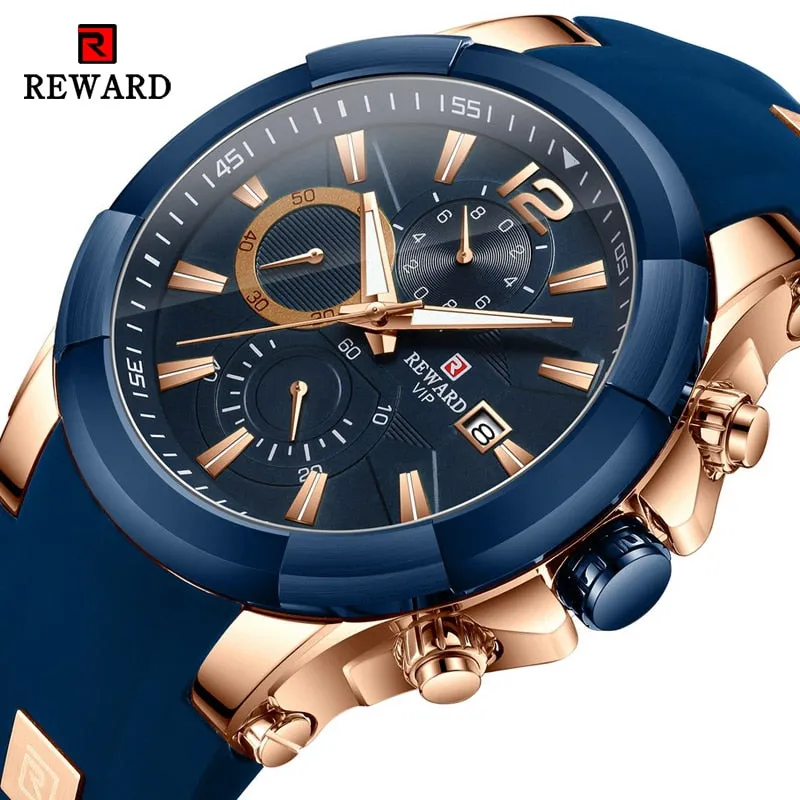 REWARD Men's Watches Waterproof Chronograph Sport Quartz Wristwatch With Silicon Strap
