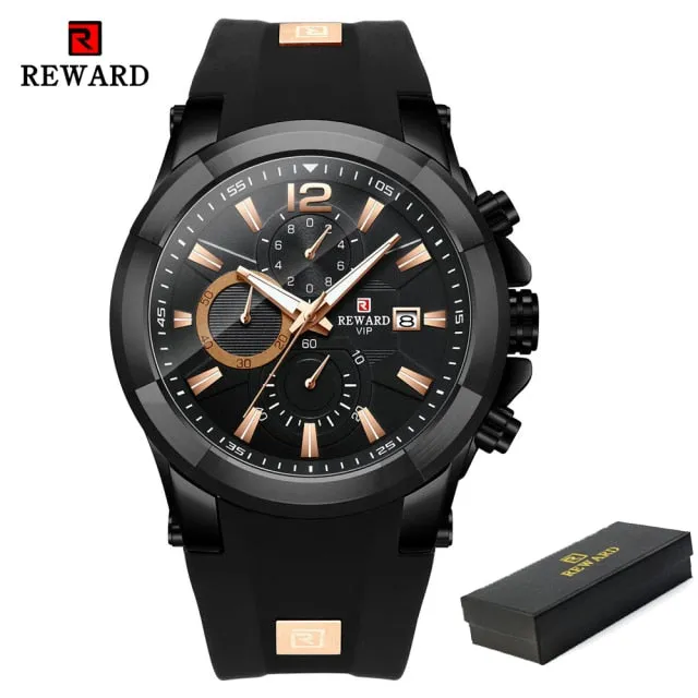 REWARD Men's Watches Waterproof Chronograph Sport Quartz Wristwatch With Silicon Strap
