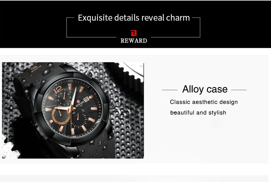 REWARD Men's Watches Waterproof Chronograph Sport Quartz Wristwatch With Silicon Strap