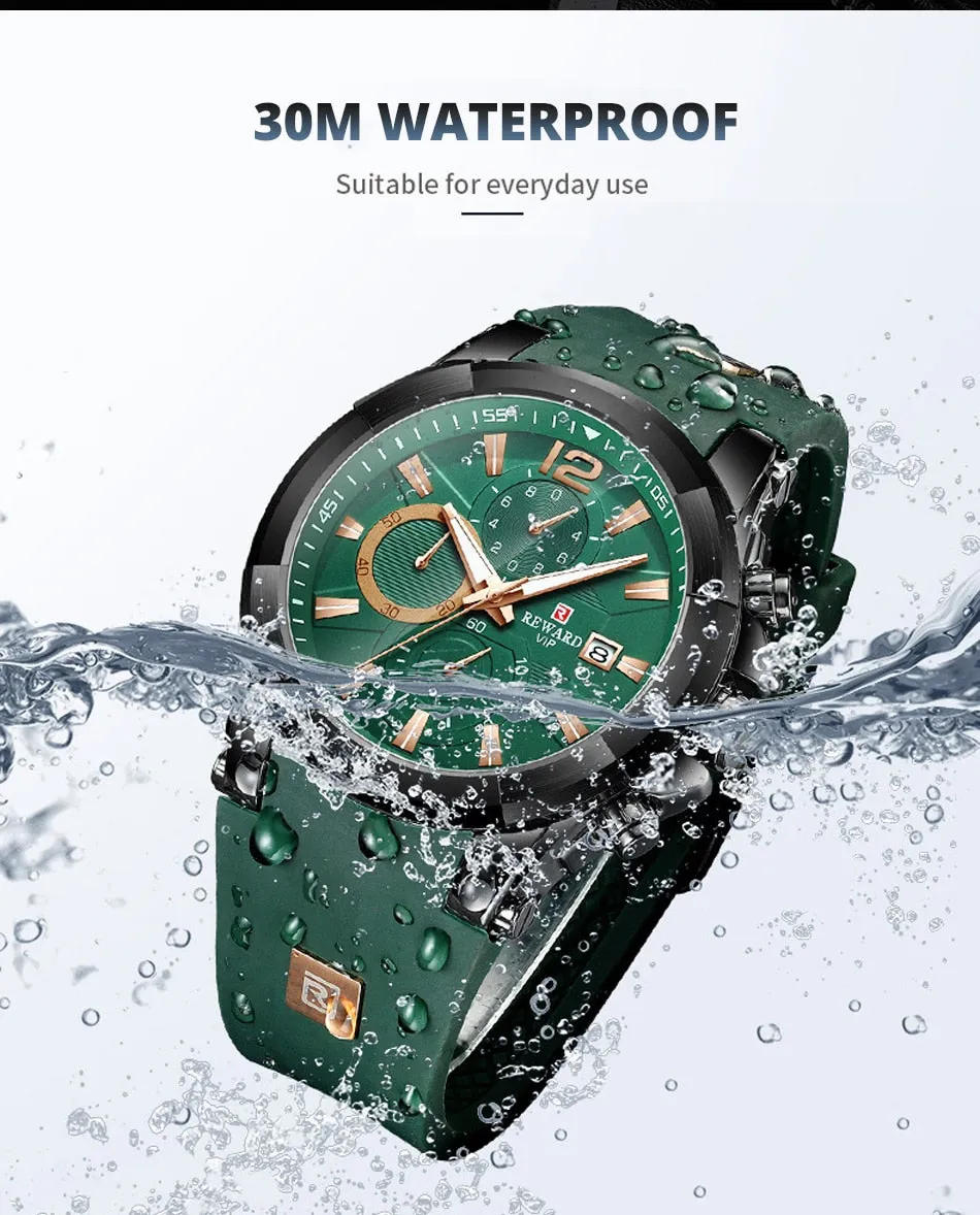 REWARD Men's Watches Waterproof Chronograph Sport Quartz Wristwatch With Silicon Strap