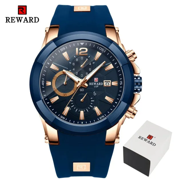 REWARD Men's Watches Waterproof Chronograph Sport Quartz Wristwatch With Silicon Strap
