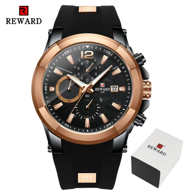 REWARD Men's Watches Waterproof Chronograph Sport Quartz Wristwatch With Silicon Strap