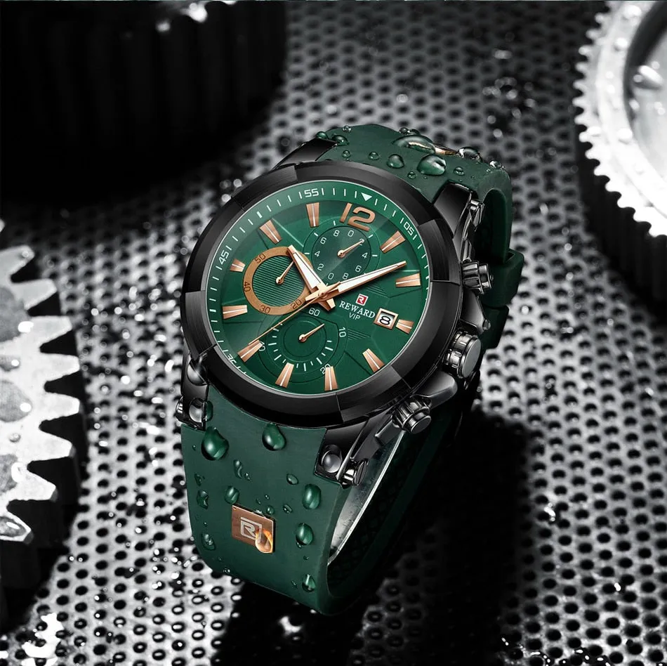 REWARD Men's Watches Waterproof Chronograph Sport Quartz Wristwatch With Silicon Strap