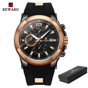 REWARD Men's Watches Waterproof Chronograph Sport Quartz Wristwatch With Silicon Strap