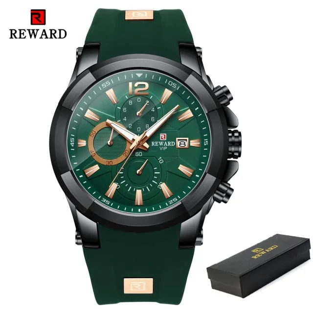 REWARD Men's Watches Waterproof Chronograph Sport Quartz Wristwatch With Silicon Strap