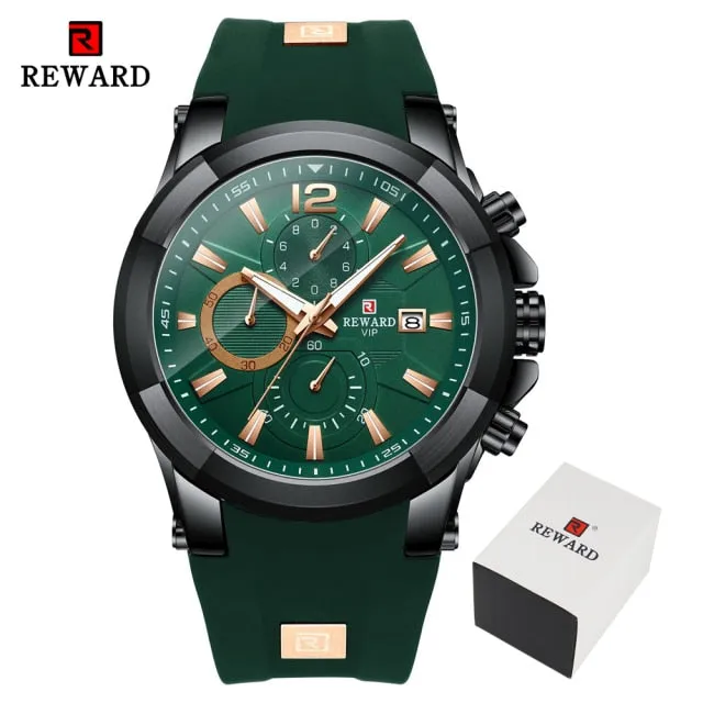 REWARD Men's Watches Waterproof Chronograph Sport Quartz Wristwatch With Silicon Strap