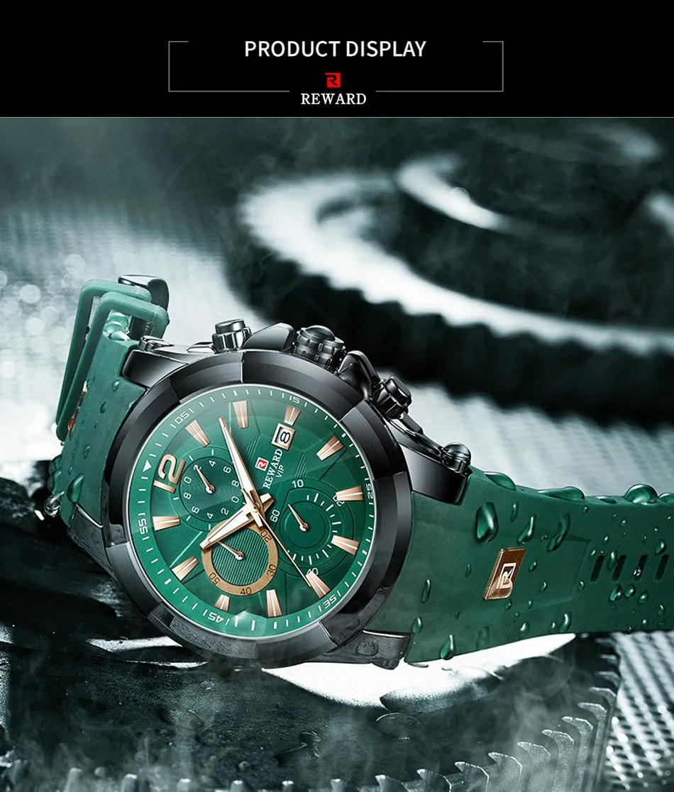 REWARD Men's Watches Waterproof Chronograph Sport Quartz Wristwatch With Silicon Strap