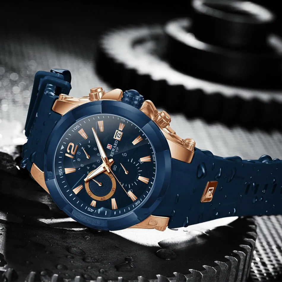 REWARD Men's Watches Waterproof Chronograph Sport Quartz Wristwatch With Silicon Strap