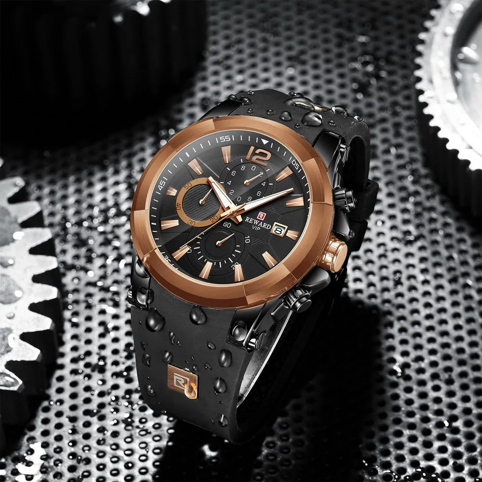 REWARD Men's Watches Waterproof Chronograph Sport Quartz Wristwatch With Silicon Strap