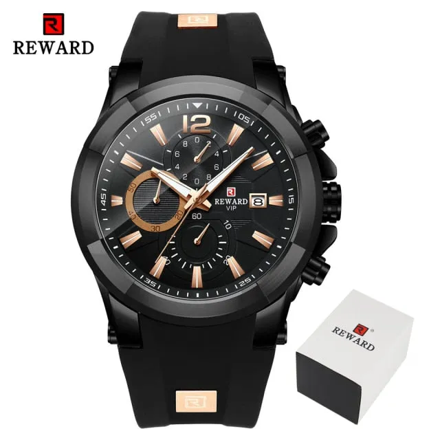 REWARD Men's Watches Waterproof Chronograph Sport Quartz Wristwatch With Silicon Strap