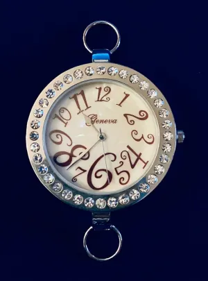 Rhinestone and Silver Plated Watch Face  (for interchangeable watch system)  #14152