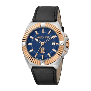 Roberto Cavalli by Franck Muller Men's Two Tone Silver & Rose Gold Watch with Dark Blue Dial