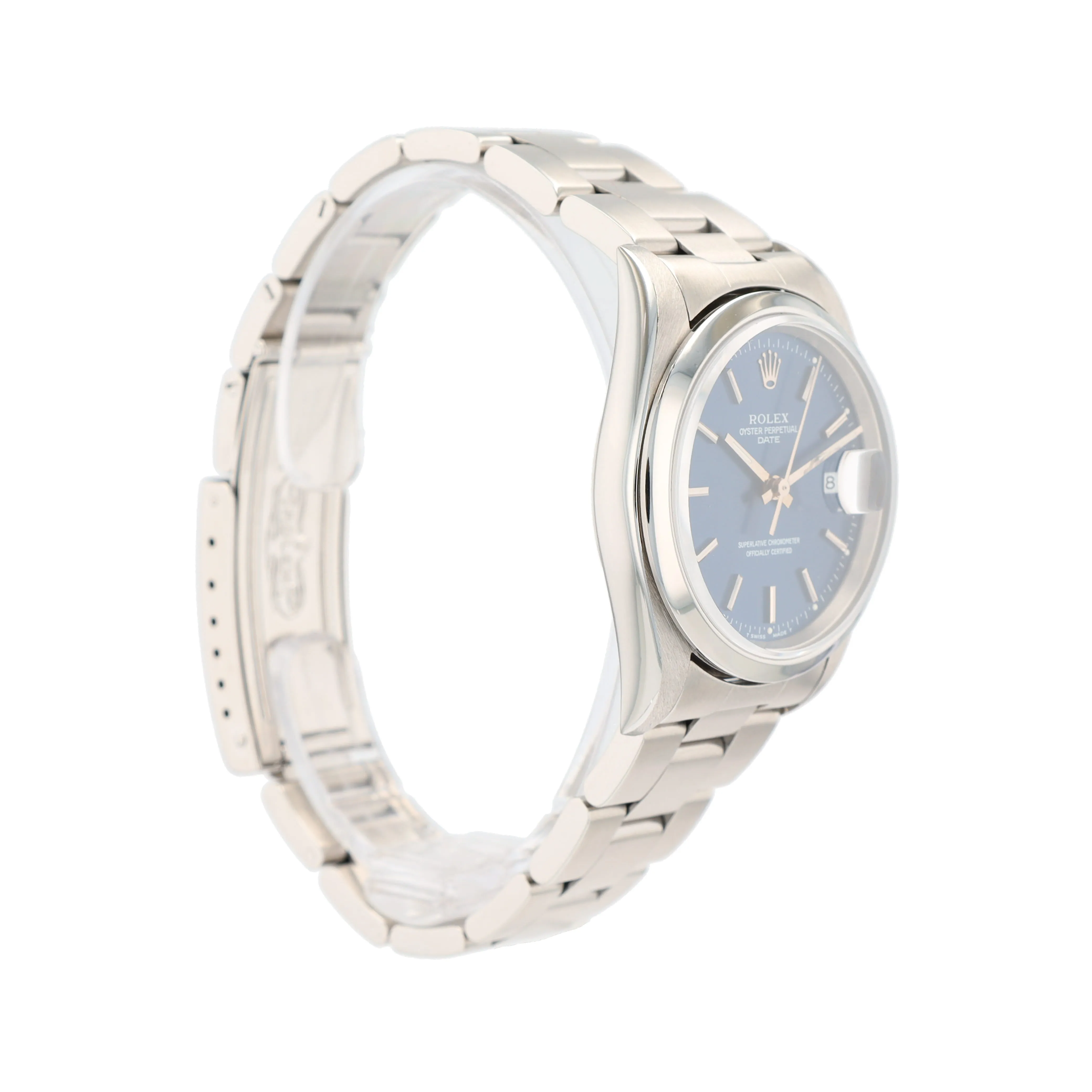 Rolex Date 15200 34mm Blue Index Dial Smooth Bezel Oyster Band