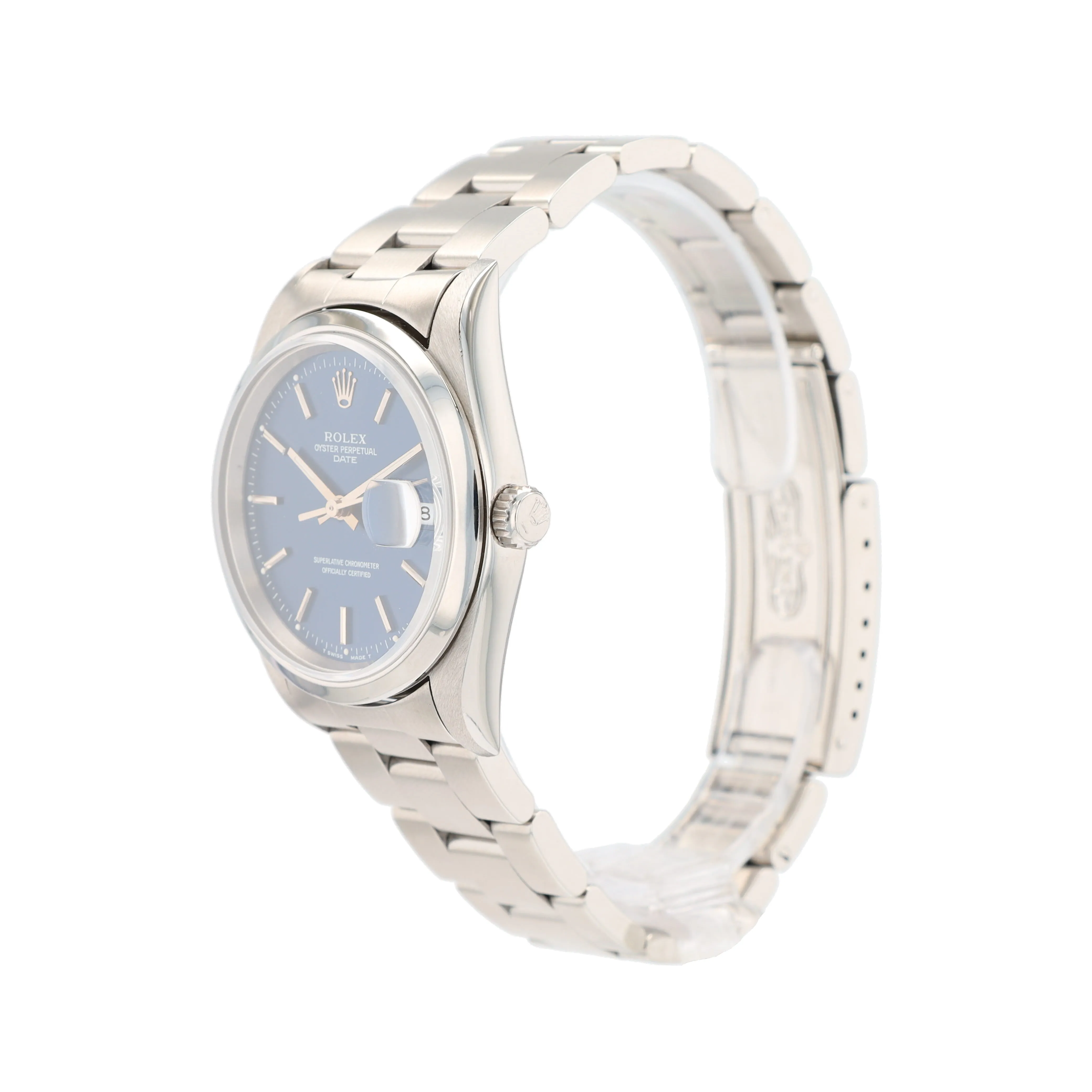 Rolex Date 15200 34mm Blue Index Dial Smooth Bezel Oyster Band