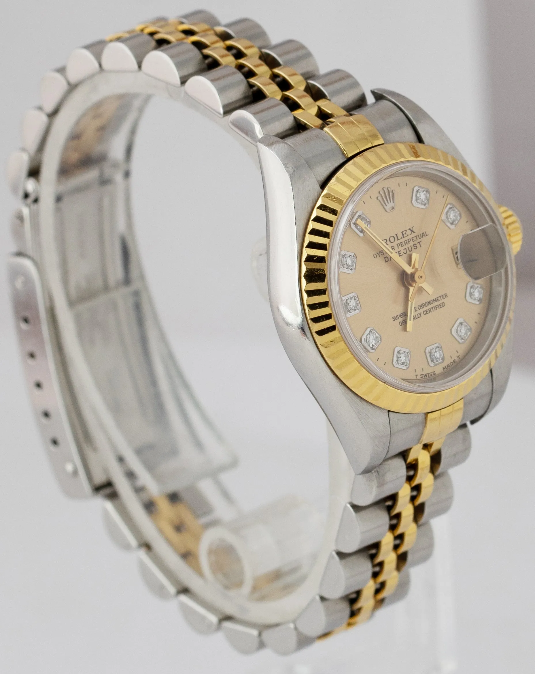 Rolex DateJust 26mm DIAMOND Champagne Two-Tone Jubilee NO-HOLES CASE Watch 79173