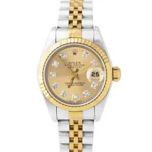Rolex DateJust 26mm DIAMOND Champagne Two-Tone Jubilee NO-HOLES CASE Watch 79173