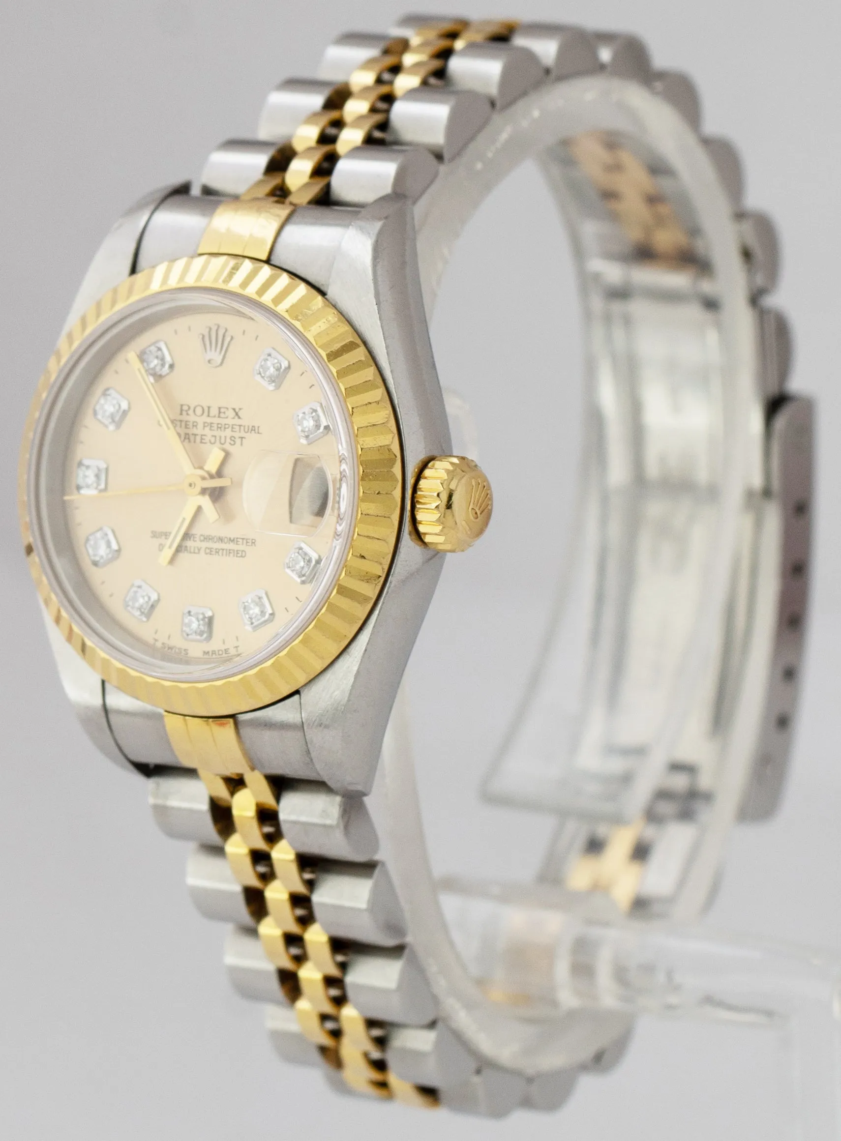 Rolex DateJust 26mm DIAMOND Champagne Two-Tone Jubilee NO-HOLES CASE Watch 79173