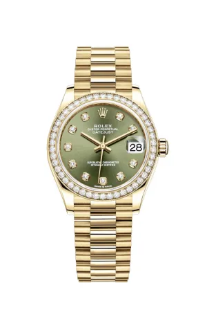 Rolex Datejust 31 Olive Green Diamond Dial Ladies 18kt Yellow Gold President Watch 278288GNDP