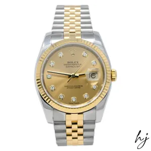 Rolex Datejust 36 18K Yellow Gold & Steel 36mm Champagne Diamond Dial Watch Reference #: 116233