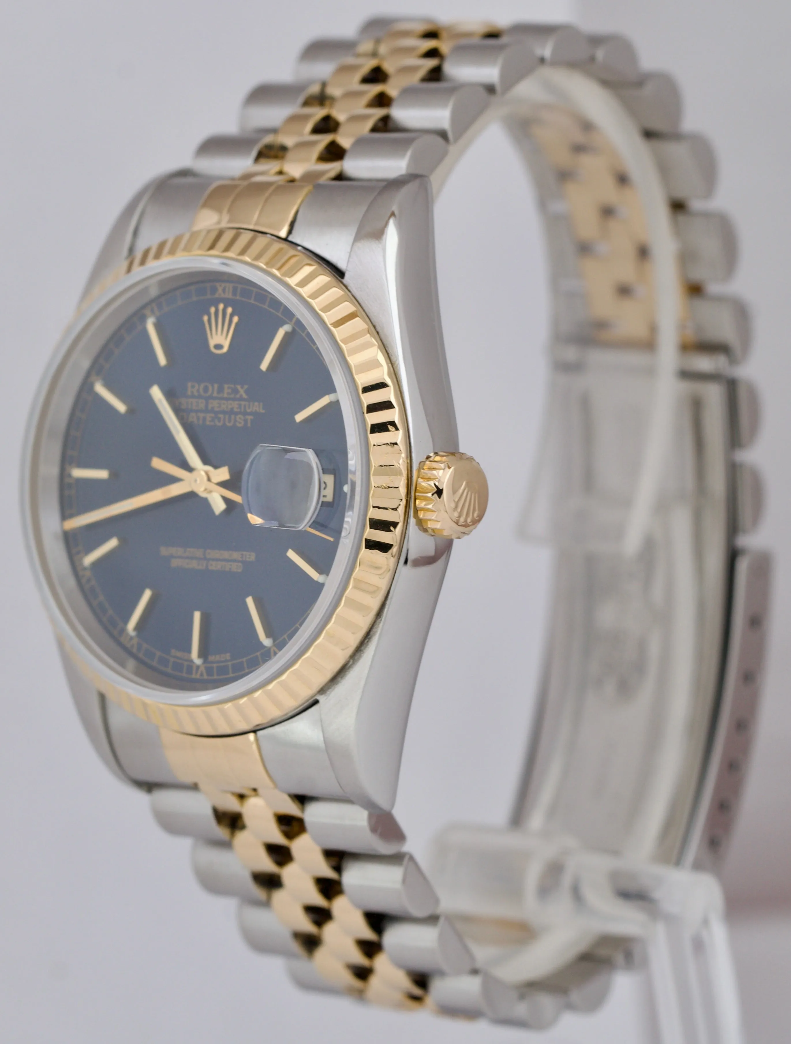 Rolex DateJust 36mm Blue Two-Tone 18K Gold NO-HOLES CASE Jubilee Watch 16233 B P