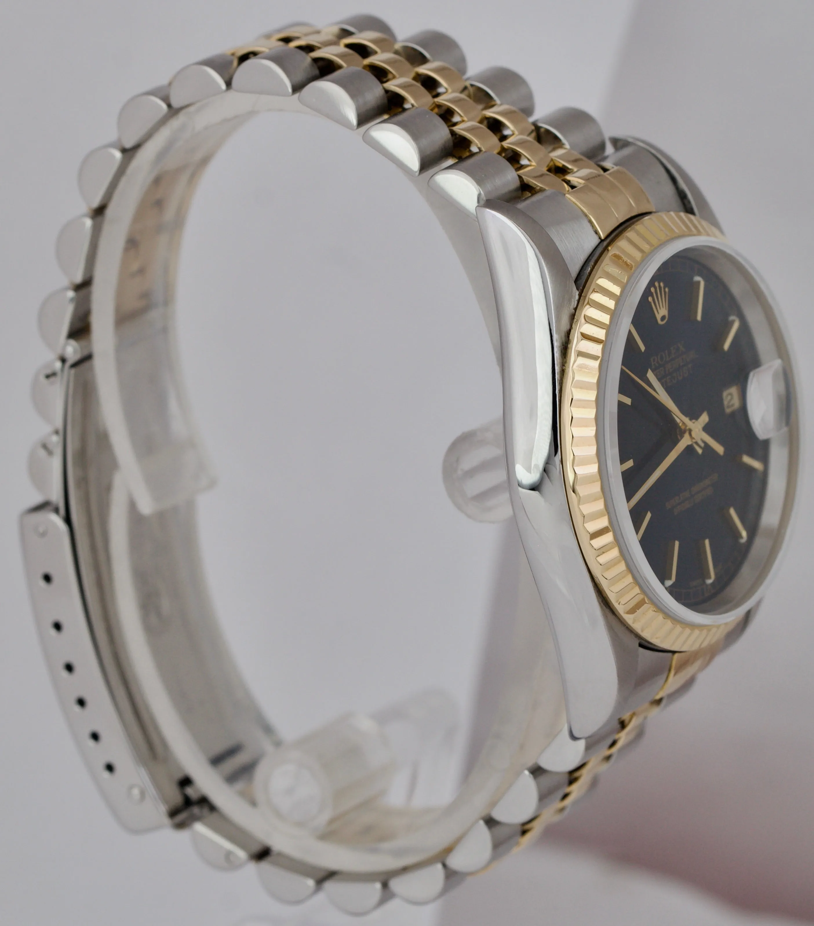 Rolex DateJust 36mm Blue Two-Tone 18K Gold NO-HOLES CASE Jubilee Watch 16233 B P