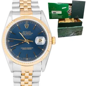 Rolex DateJust 36mm Blue Two-Tone 18K Gold NO-HOLES CASE Jubilee Watch 16233 B P