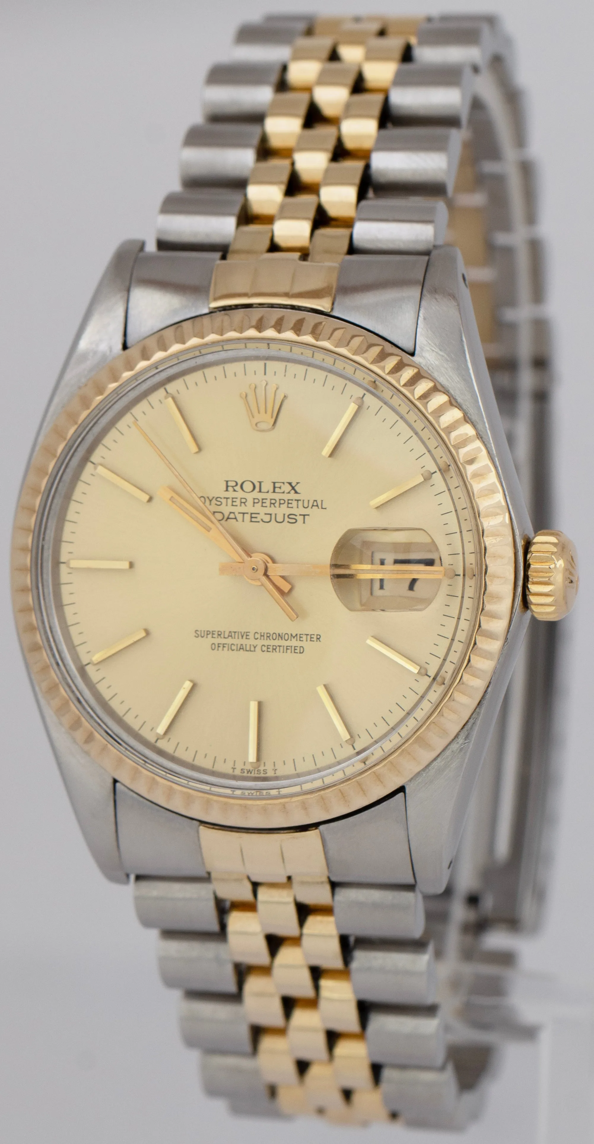 Rolex DateJust 36mm Champagne 18K Yellow Gold Stainless Two-Tone Watch 16013