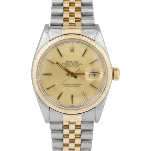Rolex DateJust 36mm Champagne 18K Yellow Gold Stainless Two-Tone Watch 16013