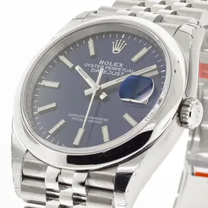 Rolex Datejust 36mm Stainless Steel Blue Index Dial & Domed Bezel 126200