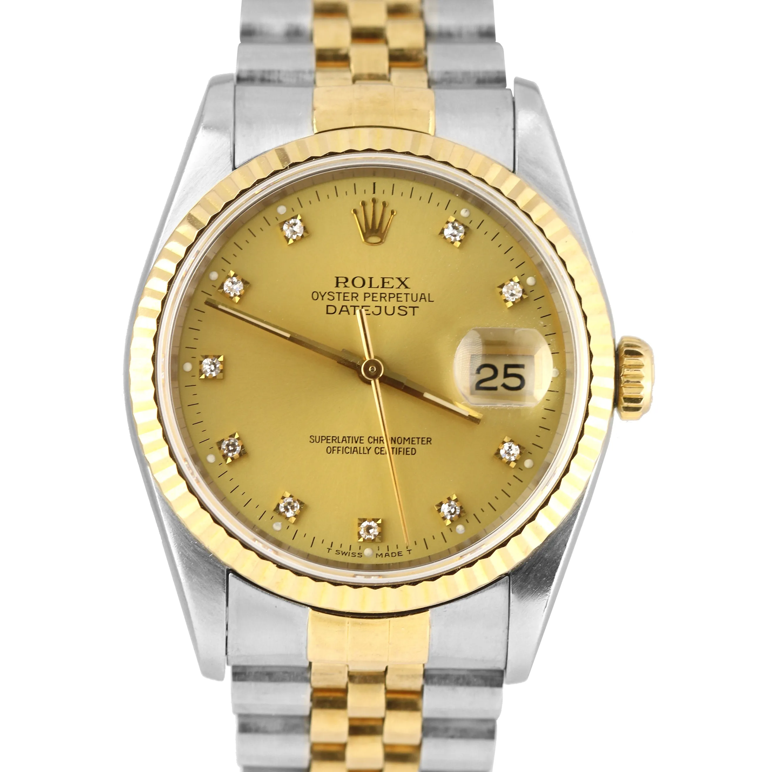 Rolex DateJust 36mm TwoTone CHAMPAGNE DIAMOND 18K Gold Steel Jubilee Watch 16233