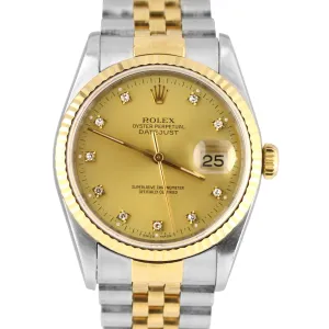 Rolex DateJust 36mm TwoTone CHAMPAGNE DIAMOND 18K Gold Steel Jubilee Watch 16233