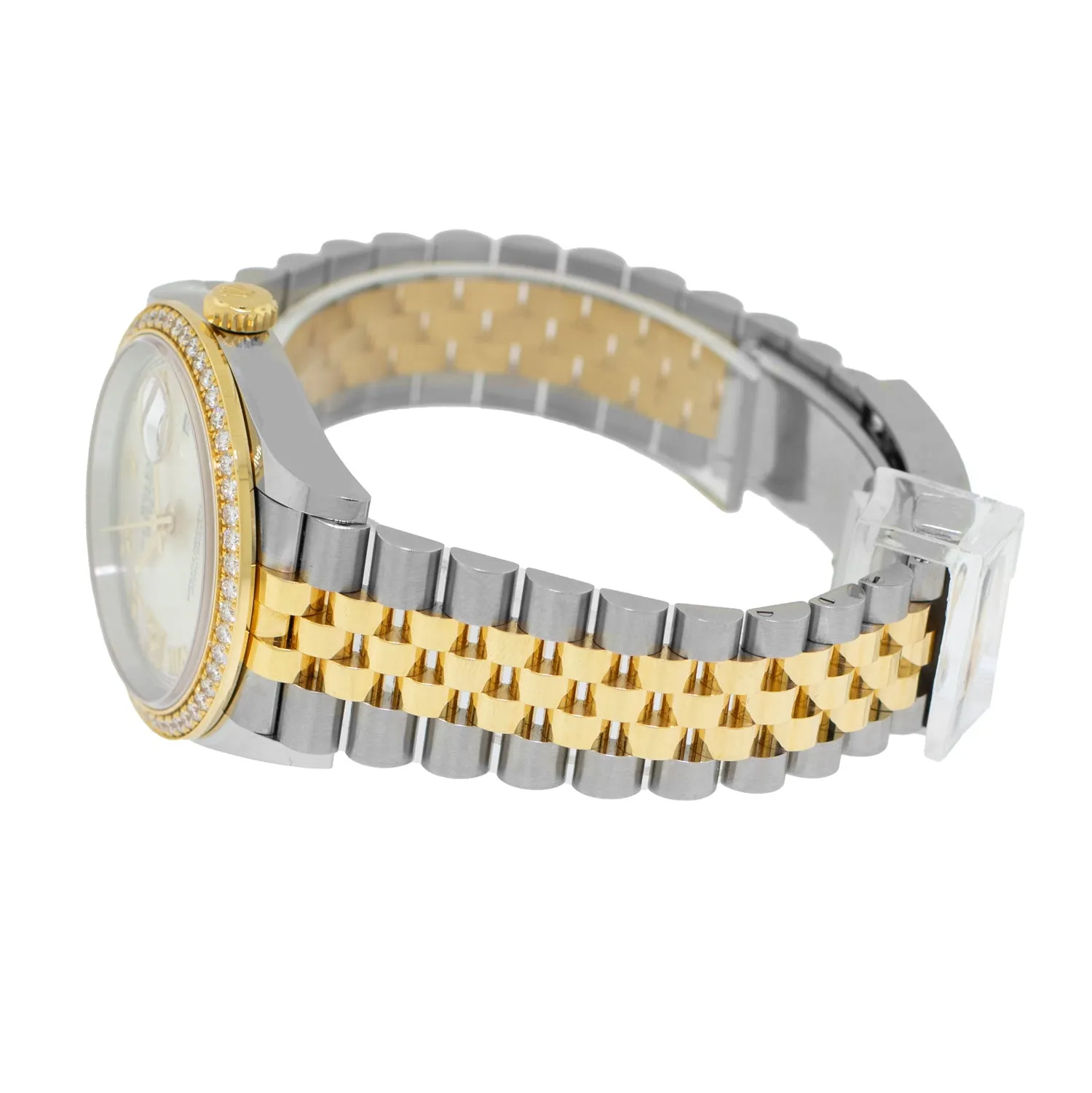 Rolex Datejust 36mm Yellow Gold & Steel Silver Roman Dial & Diamond Bezel 126283RBR