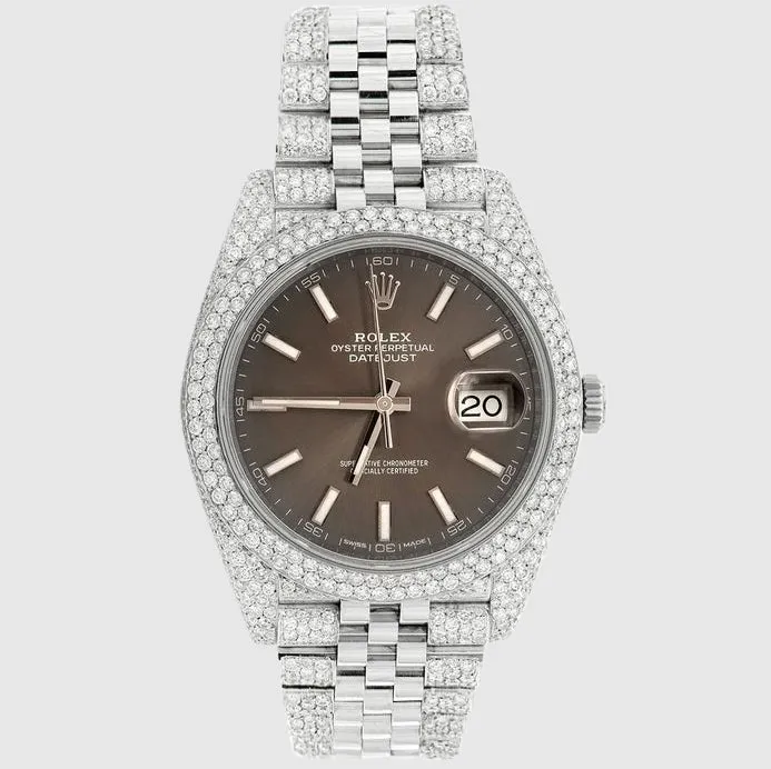 Rolex DateJust 41mm Diamond Stainless Steel Brown Dial Watch