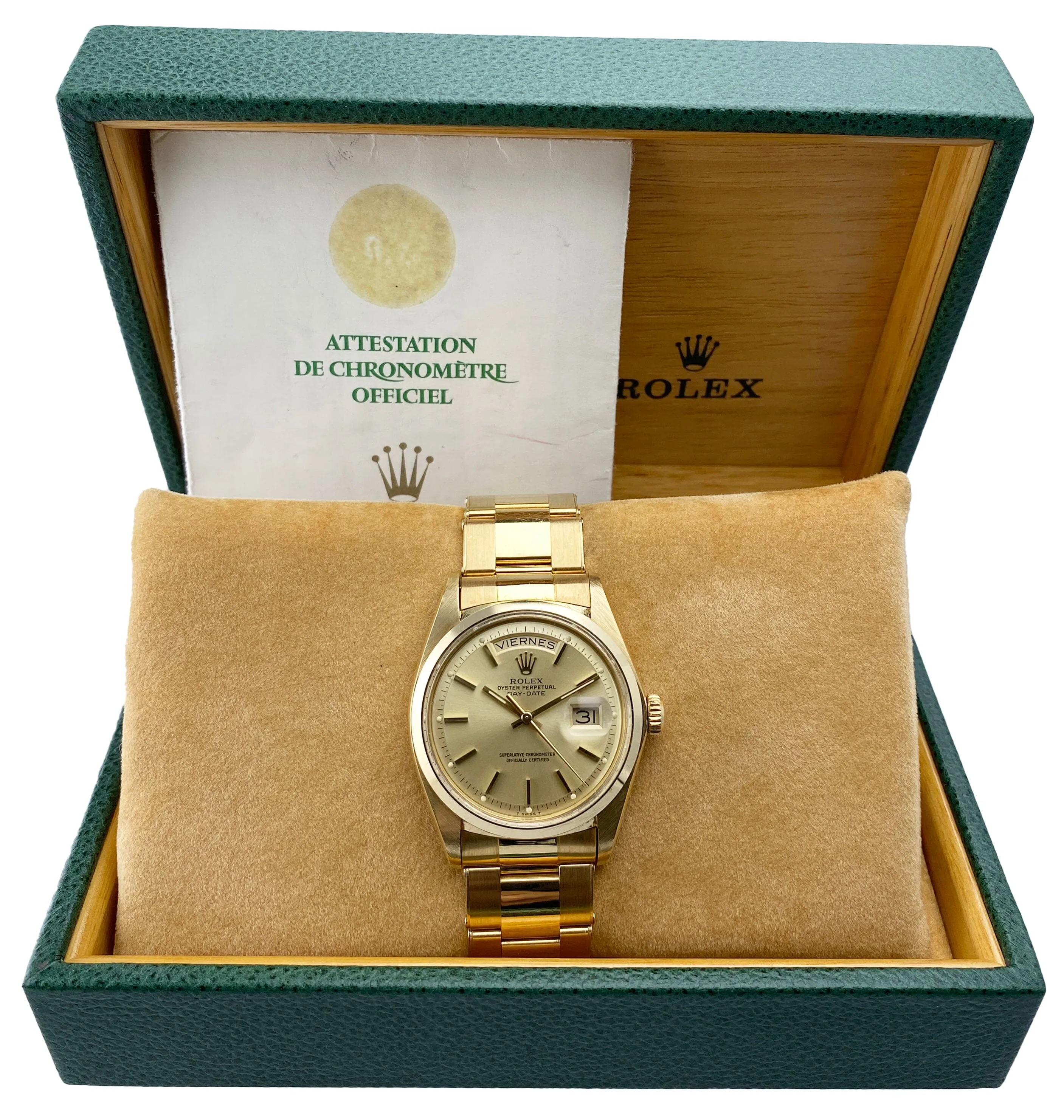 Rolex Day Date 1802 Champagne Dial Mens Watch Box Papers