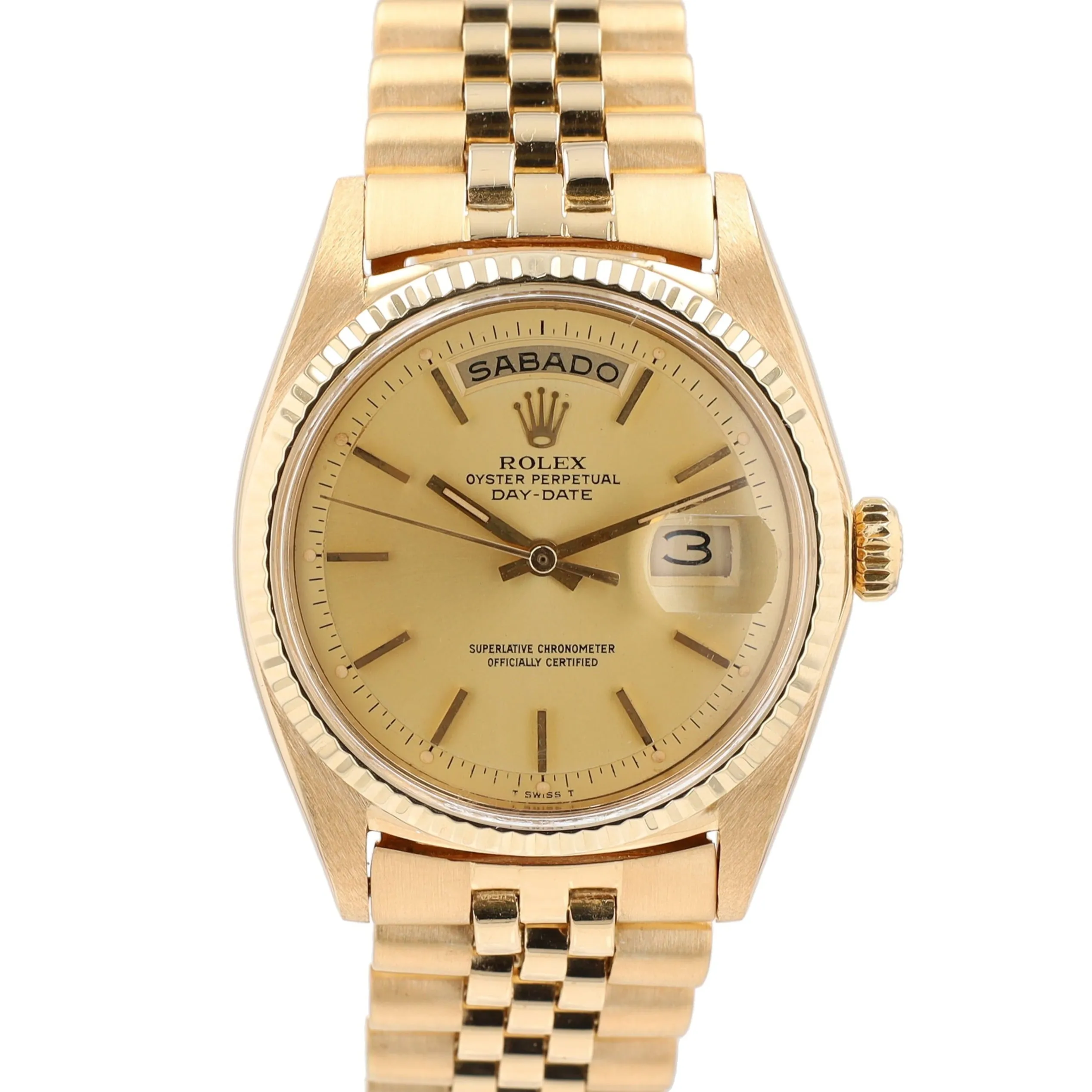 Rolex Day-Date 1803 36mm Champagne Index Dial Fluted Bezel Jubilee Band
