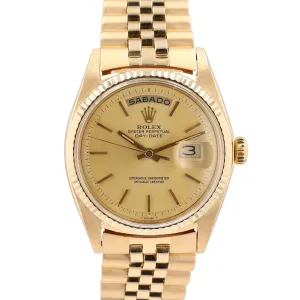Rolex Day-Date 1803 36mm Champagne Index Dial Fluted Bezel Jubilee Band