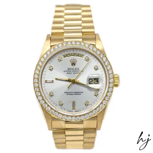 Rolex Day-Date 18K Yellow Gold 36mm Silver Diamond Dial Watch ALL FACTORY! Reference #: 18038
