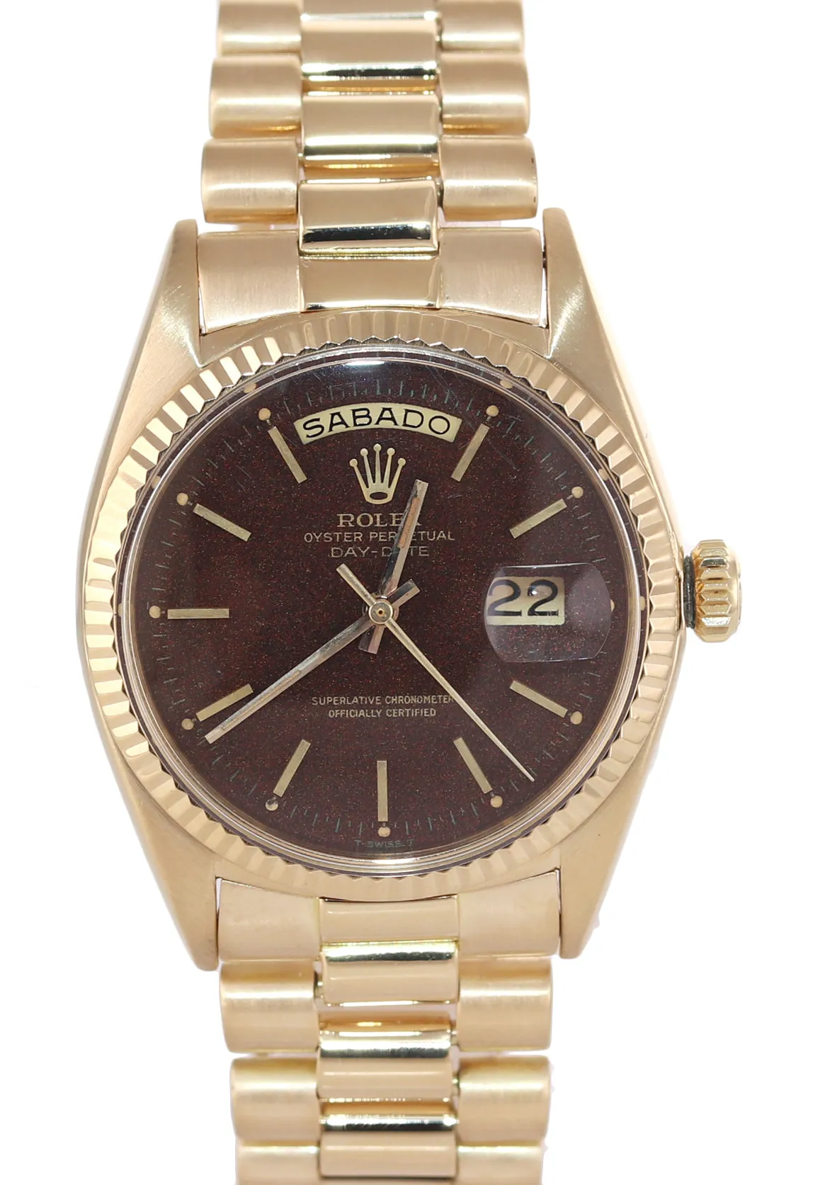 Rolex Day-Date President 1803 Brown Confetti Fluted Day Date Yellow Gold Watch