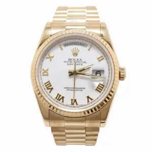 Rolex Day-Date Yellow Gold 36mm White Roman Dial Watch Reference #118238