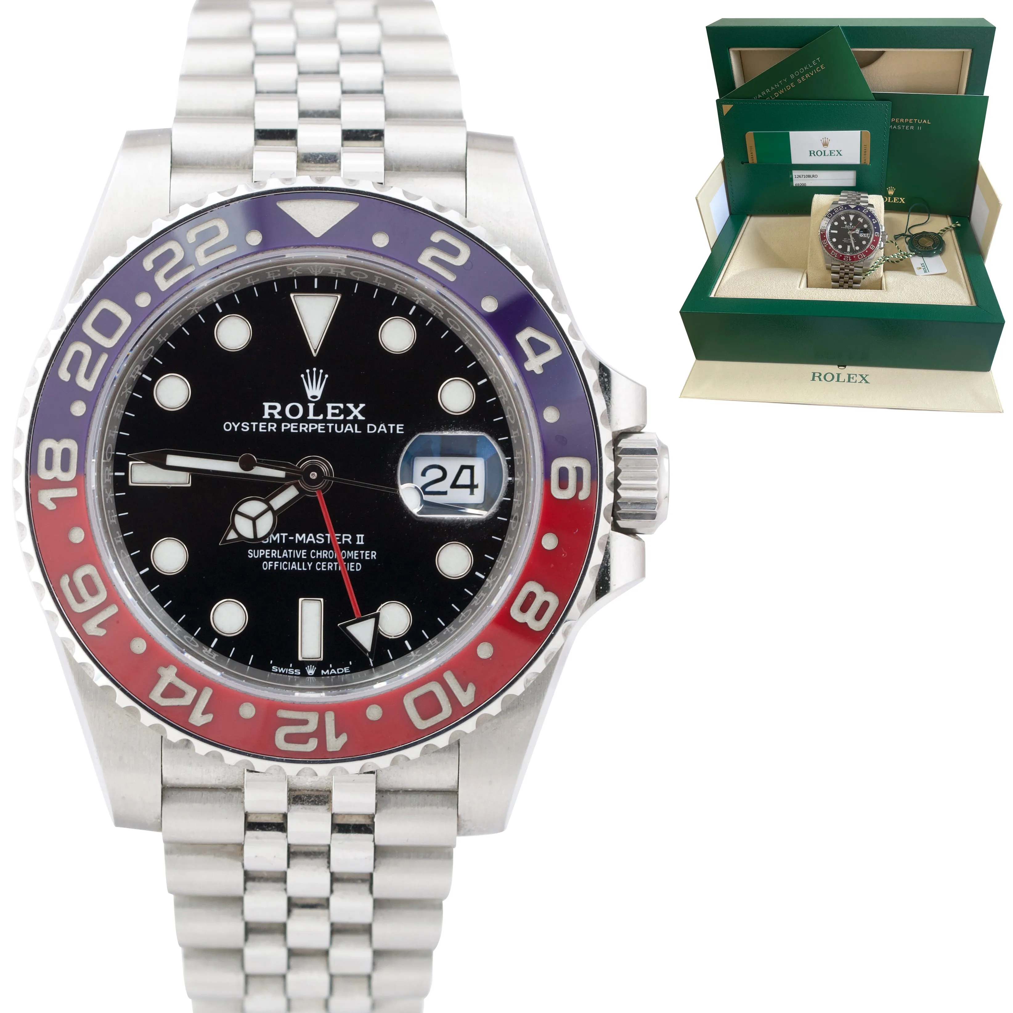 Rolex GMT-Master II PEPSI Red / Blue 40mm Jubilee Steel Watch 126710 BLRO B P