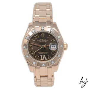 Rolex Ladies Datejust Pearlmaster 18K Rose Gold 29mm Chocolate Roman Dial Watch Reference #: 80315
