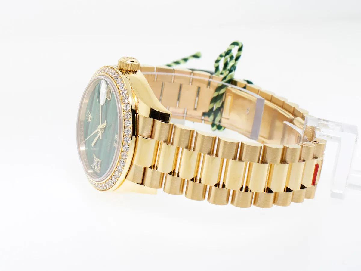 Rolex Lady-Datejust 31mm Yellow Gold Malachite Roman Dial & Diamond Bezel 278288RBR