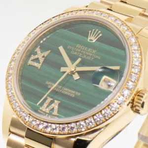 Rolex Lady-Datejust 31mm Yellow Gold Malachite Roman Dial & Diamond Bezel 278288RBR