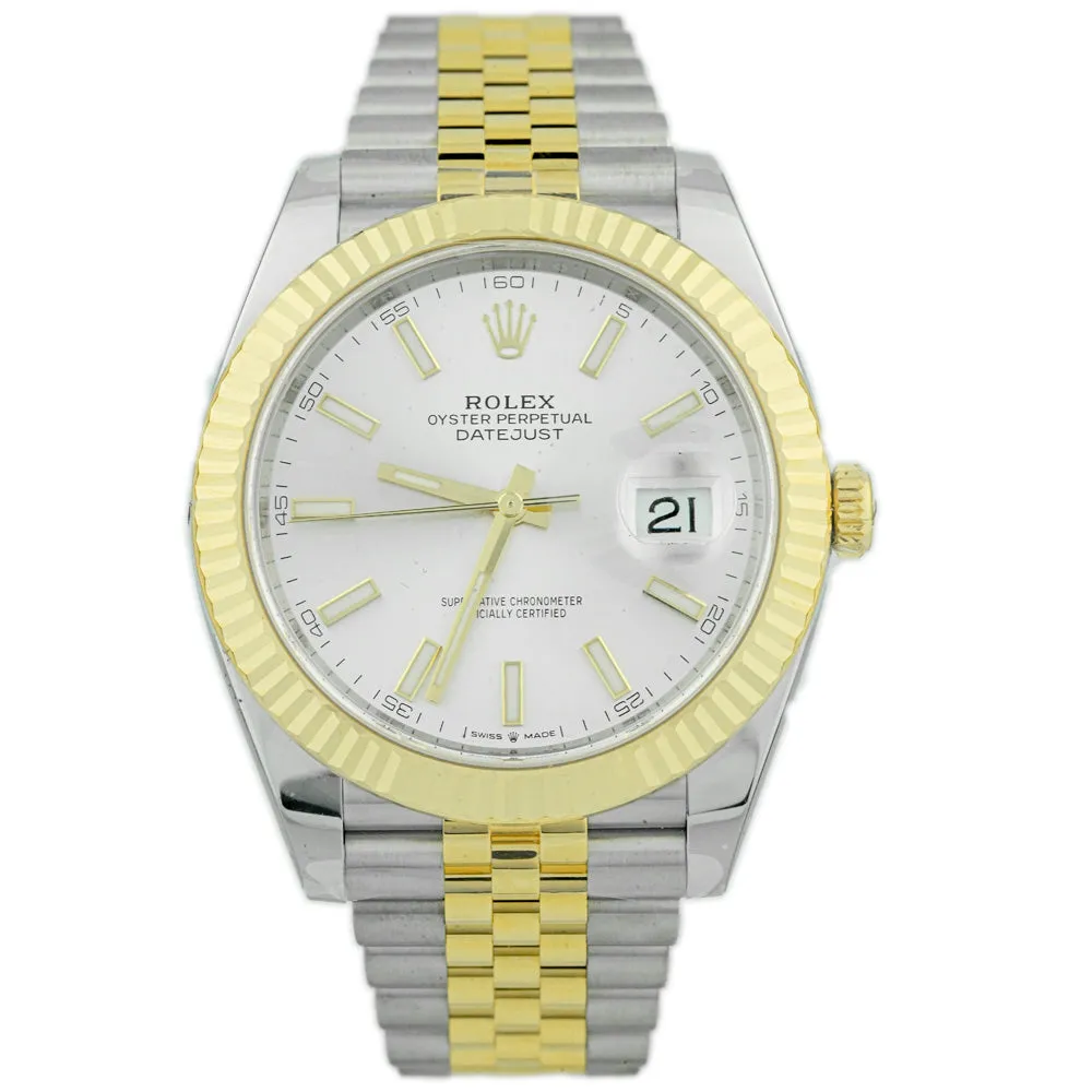 Rolex Men's Datejust 41 18K Yellow Gold & Steel 41mm Silver Stick Dial Watch Reference #: 126333