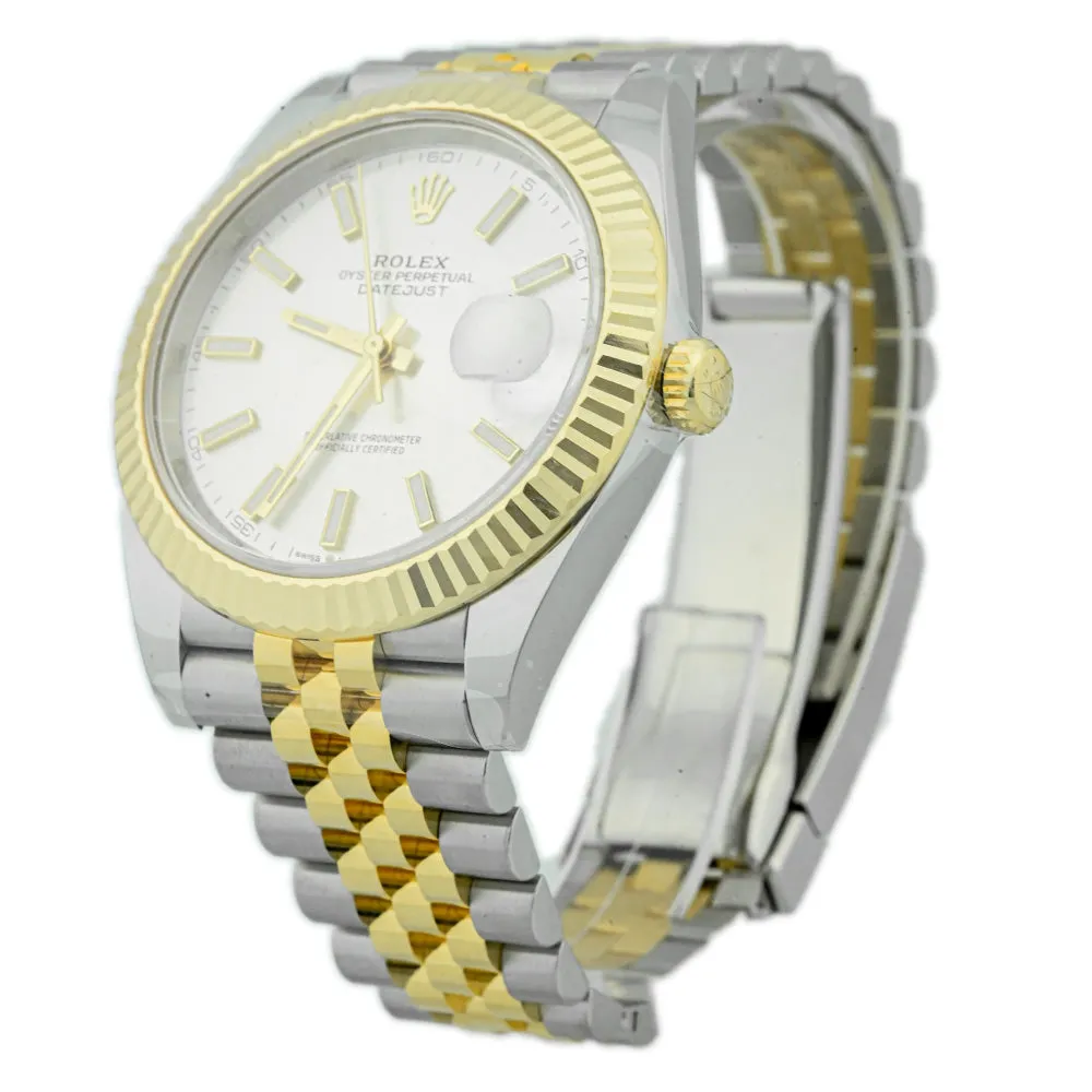 Rolex Men's Datejust 41 18K Yellow Gold & Steel 41mm Silver Stick Dial Watch Reference #: 126333