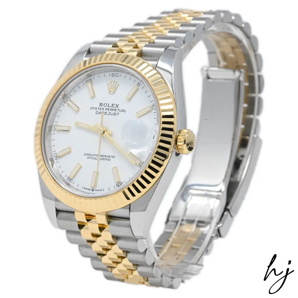 Rolex Men's Datejust 41 18K Yellow Gold & Steel 41mm White Stick Dial Watch Reference #: 126333