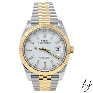 Rolex Men's Datejust 41 18K Yellow Gold & Steel 41mm White Stick Dial Watch Reference #: 126333