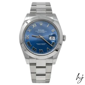 Rolex Men's Datejust 41 Stainless Steel 41mm Blue Roman Dial Watch Reference #: 126300