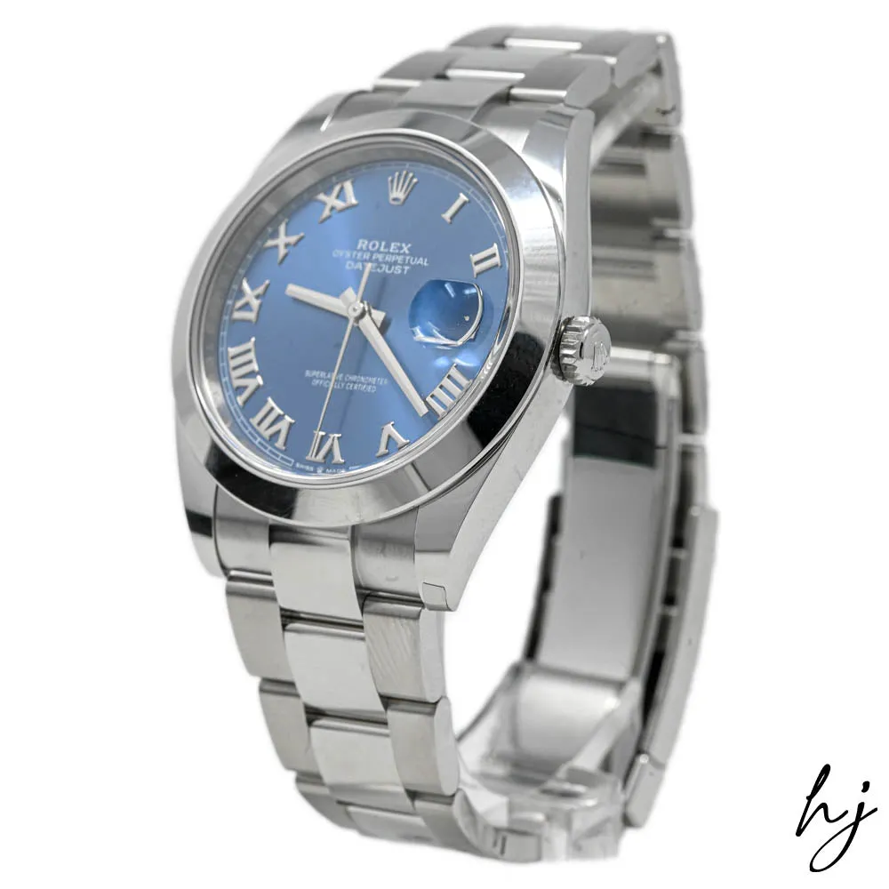 Rolex Men's Datejust 41 Stainless Steel 41mm Blue Roman Dial Watch Reference #: 126300